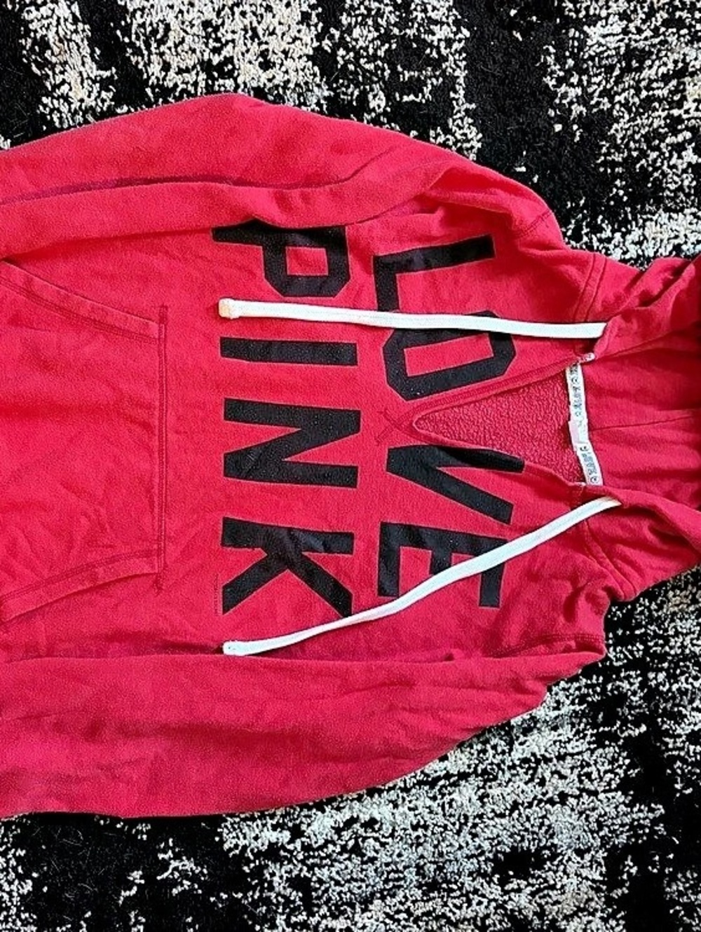 PINK Victorias Secret Love Pink Pullover Hoodie Womens Size m Back 86 graphic